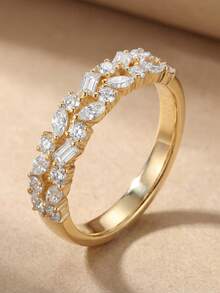 1pc High Quality Double-Layer Semi-Circle Diamond And Round Diamond Ring, S925 Or 925 Sterling Silver, Exquisite And Elegant, Women's Ring, Delicate Jewelry, Birthday Gift - Half-circle Marquise Diamond Ring - View 2