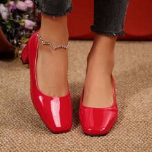 Women's High Heels, Women's Shoes, All-Season Shoes, Women's Work Shoes, Chunky Heel, Square Toe Design, Comfortable, Easy To Care For, Suitable For Weddings, Dances, Parties, And Everyday Outings, Shipped From Local Warehouse. - 紅色 - 查看 4
