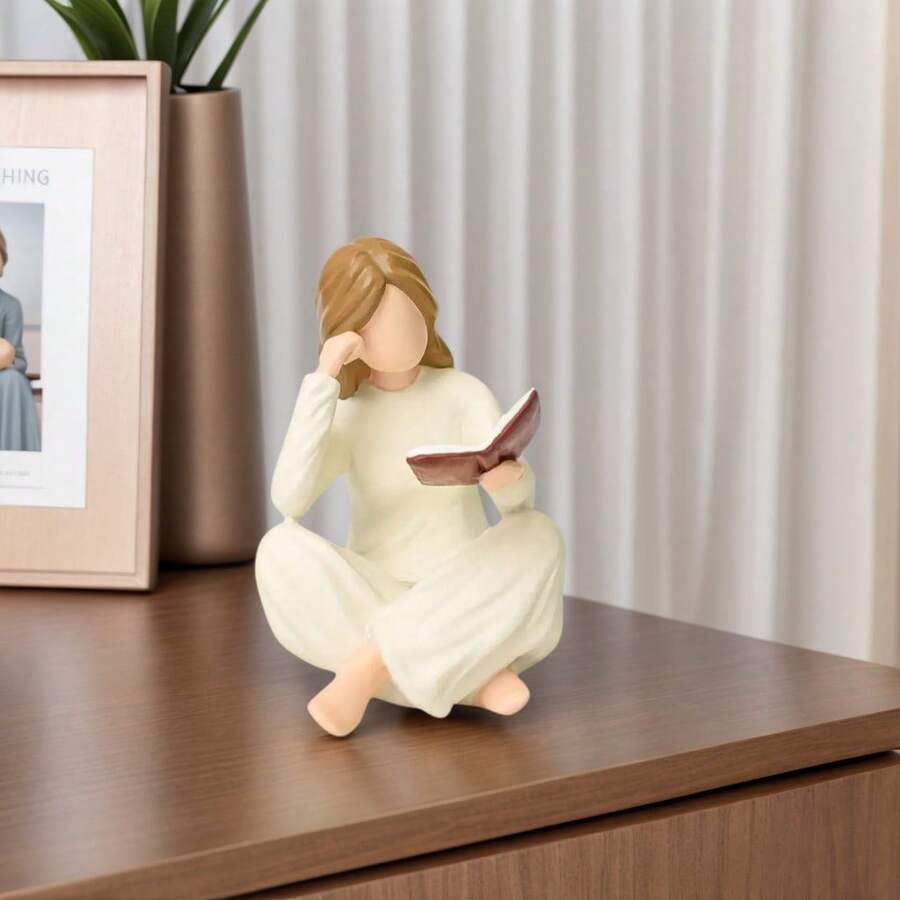 1pc 3D Reading Woman Statue, Book Lover Gift, Female Thinker Statue, Teacher, Student, Librarian, Book Reader Graduation, Reading Statue, Home Decor, Book Theme, Bookshelf, Bookcase, Book Corner - Girl Reading a Book - View 1