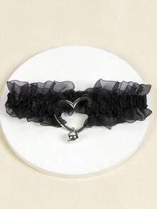 1pc Pink Heart Lace Trim Bell Garter, Fashionable Leg Chain Accessory For Brides PFKT - Pink - View 4