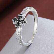 1枚经典十字叶形设计立方氧化锆镶嵌时尚戒指，女士款 - 彩色 - 查看 19