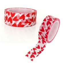 1 Roll Heart Pattern Washi Tape, Red & White Heart Design Washi Tape For Back To School Season - A - View 4