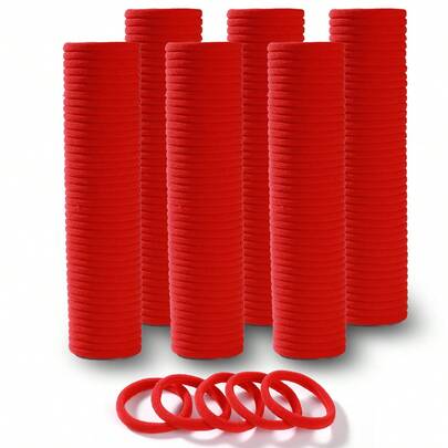 100/200pcs Red Seamless Stretch Hair Ties, Suitable For Thick Curly Hair, Sports & Fitness, Valentine's Day Gift, High Elasticity Hair Accessories Ponytail Holders Hair Elastics Hair Rubber Bands Scrunchies Hair Rope
