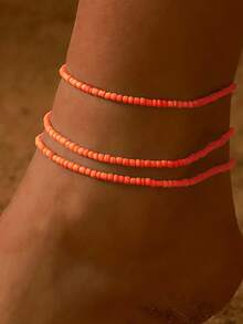 3pcs Minimalist Elegant Delicate Fashion Sexy Elegant Versatile Pearl Beaded Multi-Layer Anklet, Suitable For Daily Casual, Party, Music Festival, Beach Holiday Wear - Beads - View 12