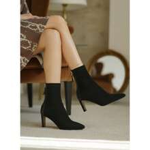 Zapatos para mujeres, botas para mujeres, botas cortas para mujeres, botas cortas de tacón alto y punta afilada, elegantes, hermosas y modernas, combinables con múltiples ocasiones, aptos para usarse en días lluviosos. - Negro - Ver 6