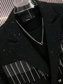 2026 New Spring/Autumn Off-Shoulder Streetwear Design Blazer, Men's Padded Shoulders Short Starry Sky Top - 黑色 - 查看 4