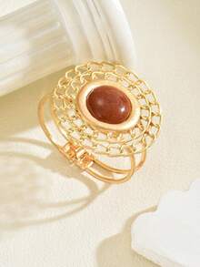 1pc Fashionable Casual Geometric Circle Bangle Bracelet, Suitable For Mother's Day, Party, Vacation, Holiday, Everyday Casual Wear - Yellow Gold - View 3