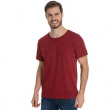 Camiseta Masculina Básica Lisa 100% Algodão Premium - Loja Mirante - bordô - Visão 3