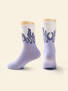 5 Pairs Kids' Flame Jacquard Socks, Cute, Breathable, Comfortable, Suitable For Outdoor Sports, All Seasons - Red - View 7
