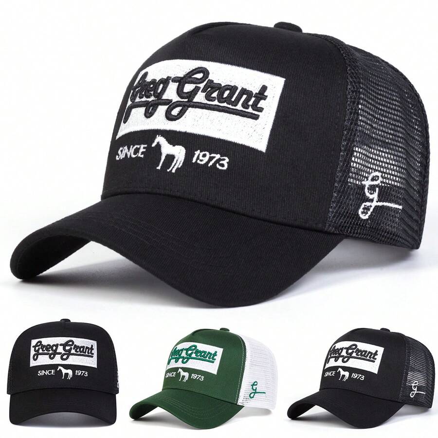 1pc Greg Grant Men's Trucker Hat, Personalized Letter & Stitch Design Baseball Cap, Casual Streetwear, Suitable For Spring, Autumn, Travel, Beach - Multicolor - View 1