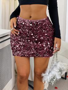 Chân váy mini ôm sát đính sequin gợi cảm và thanh lịch của Unadoll dành cho nữ, thích hợp cho tiệc cocktail, đám cưới, sự kiện, tiệc tùng, ngày Valentine và các dịp khác. - Màu Đỏ Sâu - Xem 8