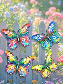 2D Flat 1pc Metallic Colorful Butterfly Wall Art Decoration, Decorative Hanging Metal Butterfly, Suitable For Gardens, Patios, Living Rooms, Balconies - A Personalized Gift For Family And Friends, Perfect For Room Decoration, Interior Decoration, And Home Decor. - Multicolor - View 6