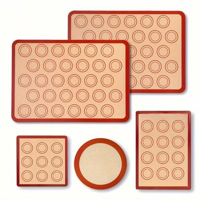 5-Piece Silicone Baking Mats Set - Reusable, Heat Resistant Macaron Mat Sheets For Perfect Pastries, Non-Stick Oven Liner For Easy Clean-Up, Essential Kitchen Accessory For Baking Cakes & Cookies