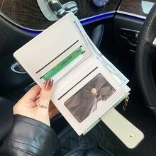 叶子金属纽扣迷你钱包，简约时尚短款钱包，女士钱包，迷你钱包，小钱包，可爱钱包，母亲节礼物，邮轮必备，可爱小物，钱夹，沙滩必备，度假钱包，沙滩包 - 綠色 - 查看 6