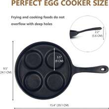 Master Breakfast With This 9.5-Inch 4-Cup Cast Iron Fried Egg Pan. This Versatile Skillet Doubles As A Pancake, Burger, And Omelet Cooker, Perfect For Use On Gas Stoves And Induction Cooktops. - Black - View 2