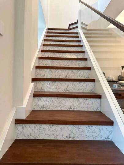 Marble Pattern Stair Decor Protective Sticker, Home Decor, Waterproof & Stain-Resistant, Easy To Clean, Suitable For Kitchen, Bathroom, Wall, Countertop