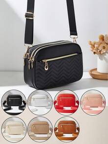 1pc Girls' Quilted Embroidered Crossbody Bag, Shoulder Bag, Coin Purse, Square Bag, Multi-Zipper, Fashion & Versatile, Ideal Gift - M2173 - View 1