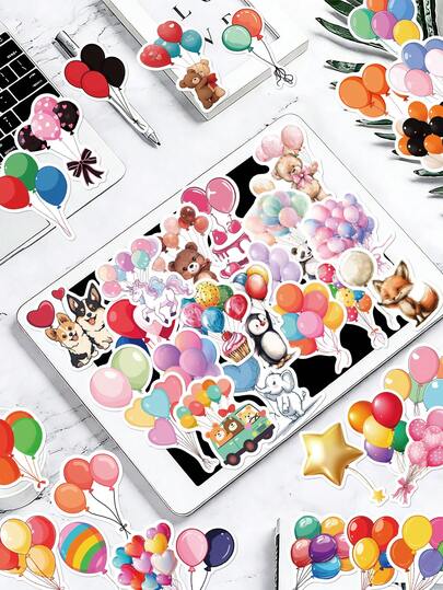 50pcs Holiday Balloon Creative Stickers, Cute Waterproof Stickers Suitable For Water Bottles, Laptops, Skateboards, Guitars, Refrigerators, Chairs, Luggage, Phones, Scrapbooks, Phone Cases, Decorations, Birthday, Party, Holiday Gifts Scrapbook Supplies Stationery Funny Stickers