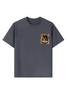 男童休闲印花圆领短袖T恤，夏季上衣 - 深灰色 - 查看 5