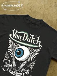 Dutch Manfinity Y2K Style  Print (180g Pure Cotton T-Shirt) Cotton T-Shirt - Soft And Breathable, Green Print 100% Pure Cotton Fabric - Comfortable And Vibrant Summer Streetwear Short-Sleeved T-Shirt, Cool Motorcycle Design, Vintage Summer Men's Everyday Wear T-Shirt - màu đen - Xem 2