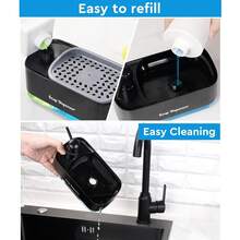 Dispensador de jabón de manos y loza en 3 en 1, dispensador de líquido de jabón de cocina de doble cabezal con soporte para esponja, dispensador de bomba de jabón de encimera 3 en 1, dispensador de líquido práctico para la cocina, organizador del hogar - Multicolor - Ver 6