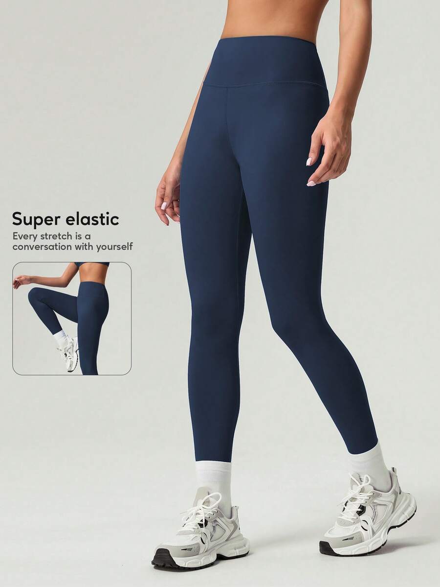 Women's Solid Color Front Seam Deep V Waist Tight Yoga Leggings For Running & Outdoor Sports Spring - Navy Blue - View 1