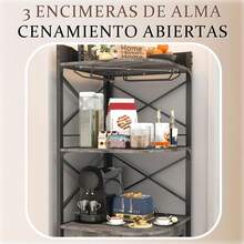 Muebles de cocina, vinoteca con luces LED, barra de bar para el hogar, con toma de corriente, botellero de cinco niveles para copas de vino, mueble de almacenaje, ideal para comedores, salas de estar y despachos - Gris - Ver 7