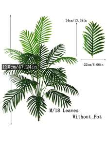 Kmitang 90-120cm Large Artificial Tropical Palm Tree Fake Cocos Plants Plastic Butterfly Palm Leaf Faux Cycas Tree Realistic Big Size Monstera Leafs Simulation Livistona Trees Branch For Home Garden Office Wedding Decor Without Pot 1pc - Green - View 9