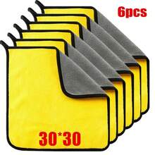 Paño de Limpieza de Microfibra, 1/2/6 Piezas, Paño de Secado Suave y Grueso, Toallas de Lavado para Carrocería de Automóvil, Paños de Limpieza de Doble Capa, Accesorios para Automóvil RDCQ - 30x60 6 piezas - Ver 4