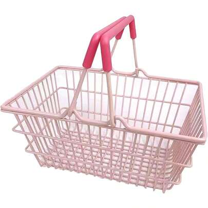 迷你粉色儿童购物篮，便携式铁艺收纳篮，带提手 - 非常适合浴室和厨房收纳，家居装饰点缀