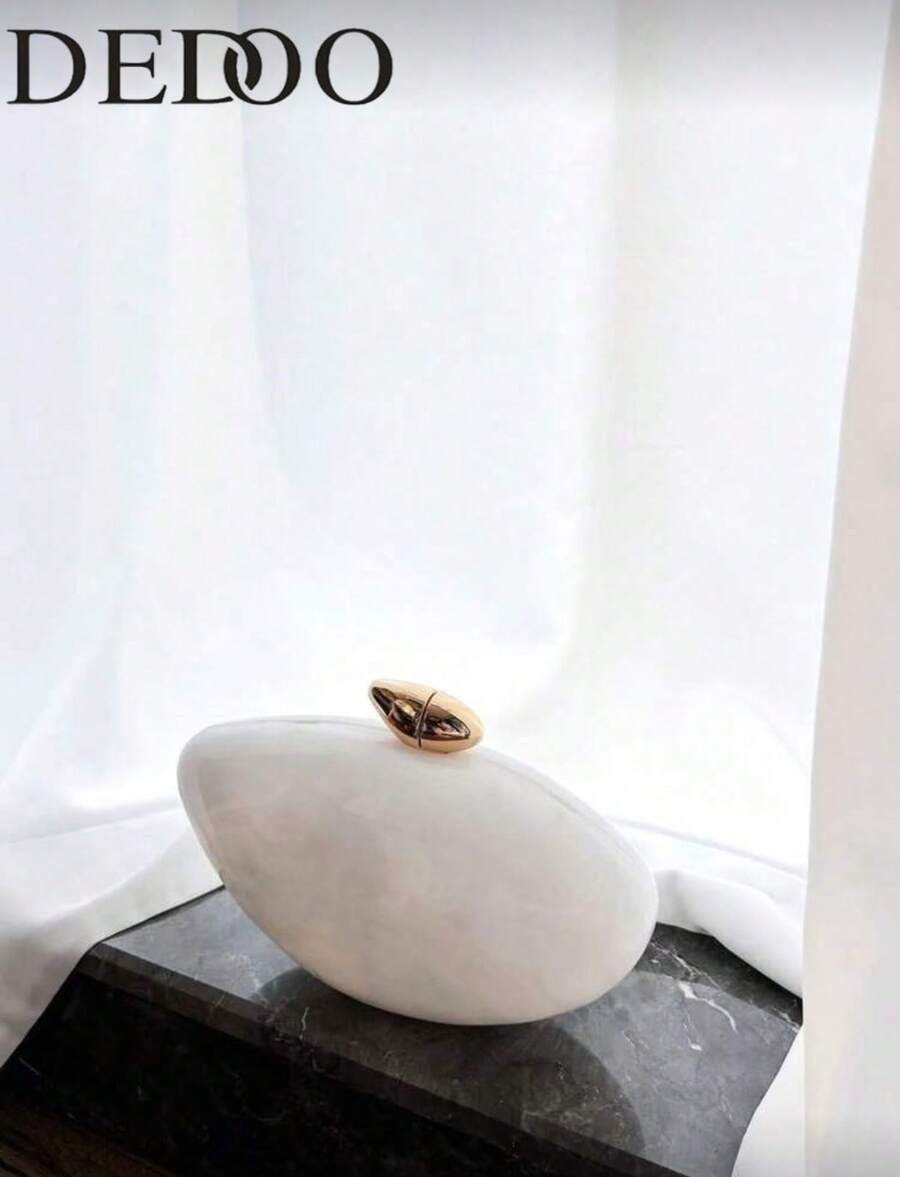 1 Pc White Marble Shaped Box-Style Bag With Metallic Chain, Vintage Elegant Women's Evening Dress Party Clutch, Japanese Style Lady Handbag, Party Bags,Perfect For Party Wedding Prom Dinner/Banquet Matching With Holiday Party Dress Evening Dress & Sequin Dress - 白色 - 查看 1