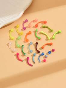 20pcs Stainless Steel Elegant Beach Vacation Style Colorful Dotted Eyebrow Rings, Suitable For Women's Daily And Festival Wear, Soft Eyebrow Rings Can Be Used As Gifts - Multicolor - View 4