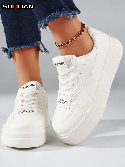 2026 New Women's All-White Minimalist Chunky Sole Platform Sneakers, Lightweight & Comfortable, Elevated & Leg-Lengthening, Versatile For Daily Commute & Sweet-Cool Outfits
