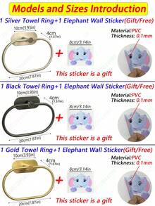 1个黑色哑光毛巾环，壁挂式毛巾架，不锈钢浴室毛巾架，壁挂式毛巾挂钩，银色/金色手巾挂钩，浴室毛巾收纳架，毛巾架，无需钻孔的重型毛巾挂钩，适用于浴室和厨房 - 彩色 - 查看 4