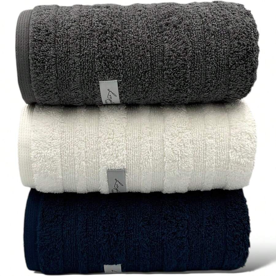 Set Of 3 Large/Thick Bath Towels - Loft - Gray/White/Blue - 72x140cm (Extra Volume) LMpeter - Nhiều màu - Xem 1