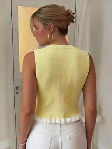 Áo khoác dệt kim nữ cài một hàng khuy bằng kim loại, kiểu dáng thường ngày, thích hợp cho kỳ nghỉ biển. - Màu vàng - Xem 11