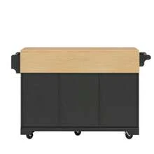 Extendable Double-Side Kitchen Trolley With Casters 120x40(80)X95cm - Kitchen Island Cabinet Sideboard With Towel Rail, Spice Rack, 2 Doors & 3 Drawers (Black/White) - Black - View 12