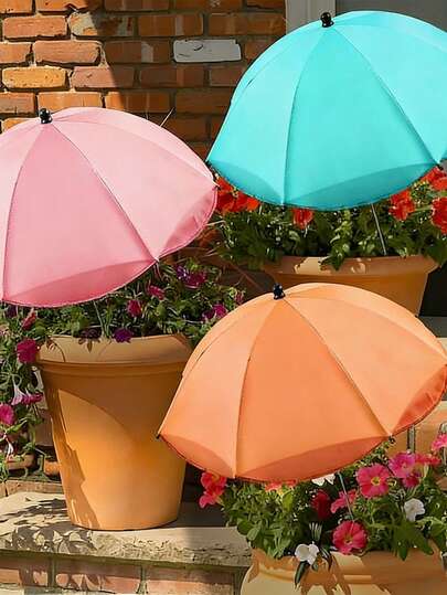 Retractable Beach Umbrella, Dual-Use Plant Sun Shade, With Ground Stake For Adjustable Height, Prevents Plant Sunburn, Portable For Outdoor Activities, Hiking And Camping