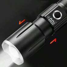 可充电金属LED手电筒，远射程，战术灯，变焦露营灯，防水，应急照明 - 黑色 - 查看 10