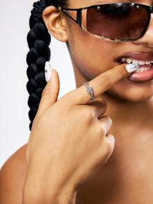 1pc Stainless Steel Purple Clover Zirconia Open Ring, Delicate & Valentines - Purple - View 3