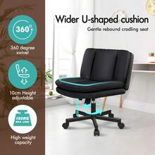 ALFORDSON Office Chair With Wide Seat And Crossed Legs, Adjustable Office Chair Without Armrests With Casters, Swivel PC Computer Chair With Crossed Legs For Home, Linen Fabric, Black - Black - View 3