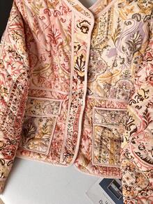 Áo khoác nữ dáng rộng màu cam cổ đứng in họa tiết, thanh lịch, thích hợp cho du lịch nghỉ dưỡng, các lễ hội âm nhạc/mùa cưới và mùa đông. - trái cam - Xem 4