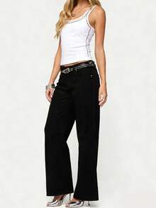 Women's Y2k Punk Studded Tank Top Rock Silver Rivets Trim Sleeveless Crop Top Streetwear Going Out Party Club Grunge Tops - 白色 - 查看 5