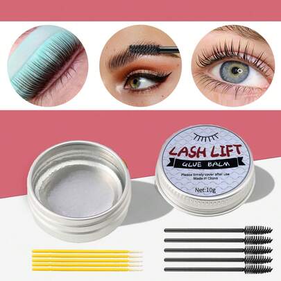 3件套睫毛提升膏套装，固体睫毛提升胶水配刷头，无需胶水即可进行睫毛提升和眉毛定型，一体式烫睫毛垫和刷子，加快烫睫毛速度