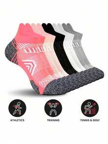 5 Pairs Women's Athletic Ankle Socks, Compression Running Socks, Comfortable & Soft - Multicolor - View 1