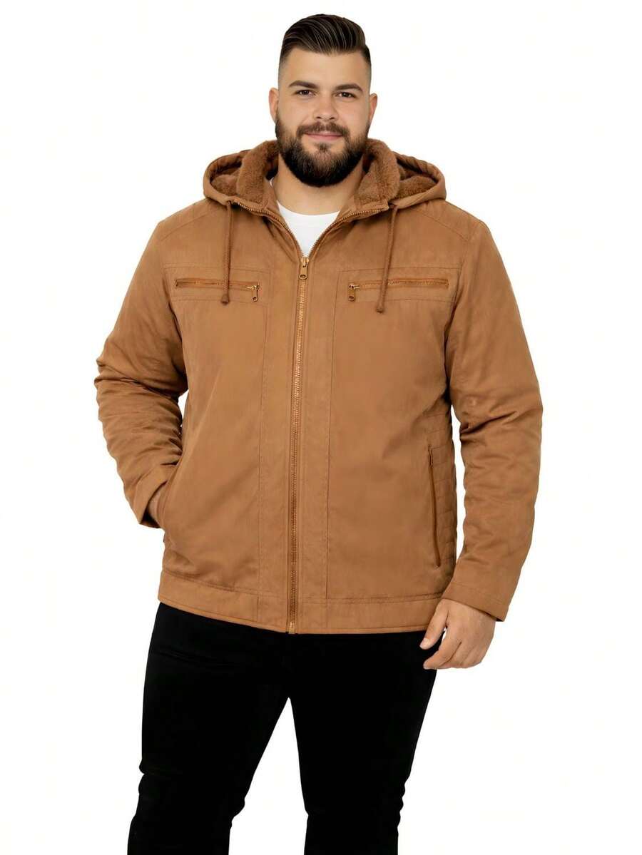 Men's Plus Size Lined Twill Jacket With Pockets - Camel - View 1