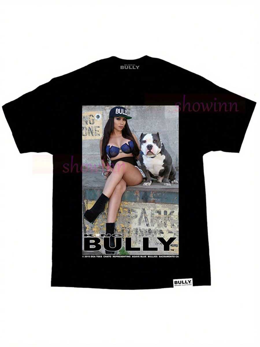 King Bully Brand Chato Pit Bull Homies Sexy DGA Angels Model T-Shirt | Casual Printed, Crew Neck, Medium Stretch Fabric, Geometric-Pattern, Perfect For All Seasons And Occasions, Loose Fit - màu đen - Xem 1