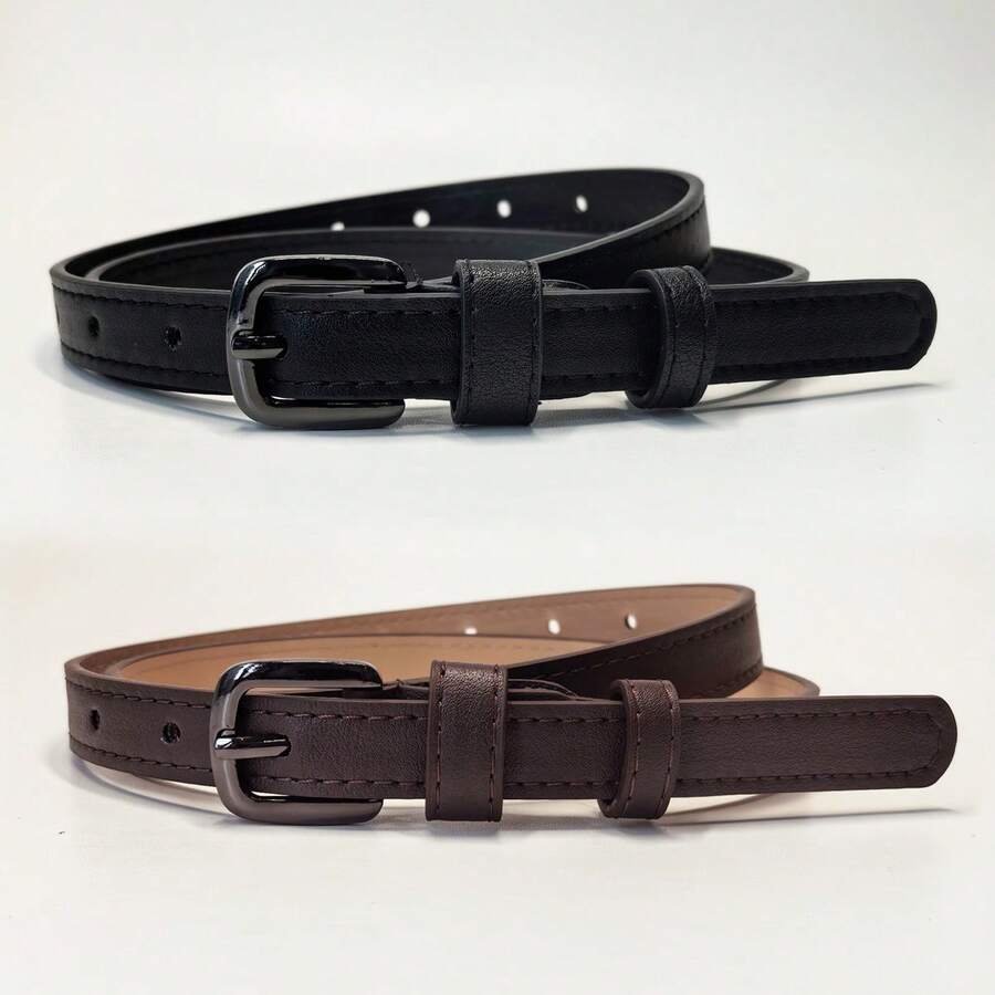 2条装纤细女士腰带，适合搭配牛仔裤，简约日常百搭 - 彩色 - 查看 1