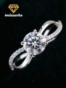 2枚1克拉精美奢华莫桑石戒指（灵感来自刘诗诗），S925纯银新娘结婚首饰，闺蜜生日/周年纪念礼物 - 莫桑鑽戒指-1CT - 查看 2