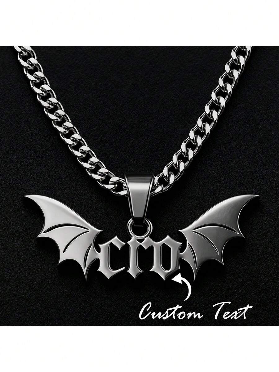 2026 New Custom Gothic Bat Wings Name Necklace Personalized Stainless Steel Necklace For Men Women Cuban Chain Charm Fashion Couple Jewelry Gifts - Multicolor - View 1